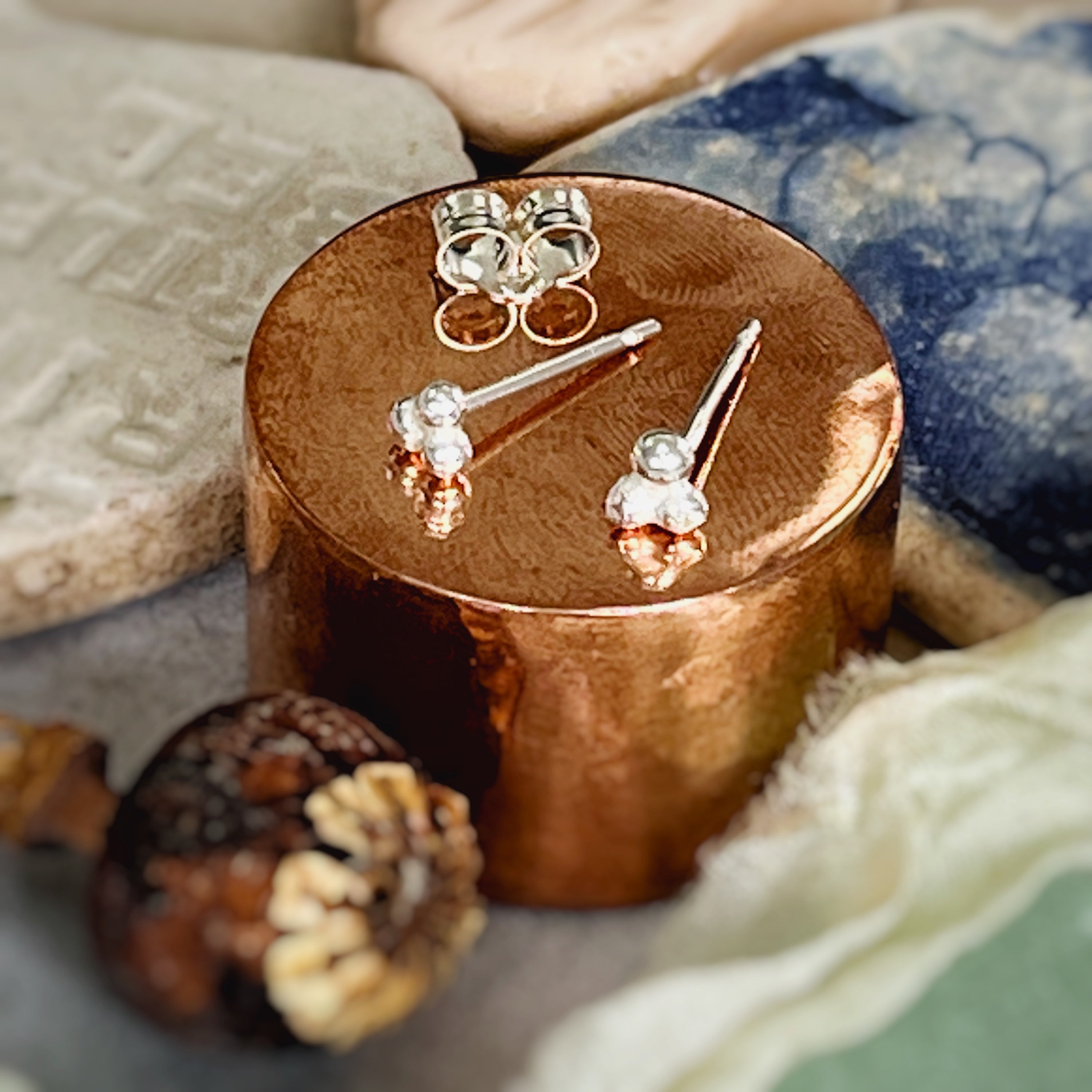 Small Stud Earrings, recycled sterling silver  image 1