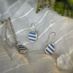 Blue Striped sea pottery bracelet, necklace & earrings,recycled sterling silver  image 3