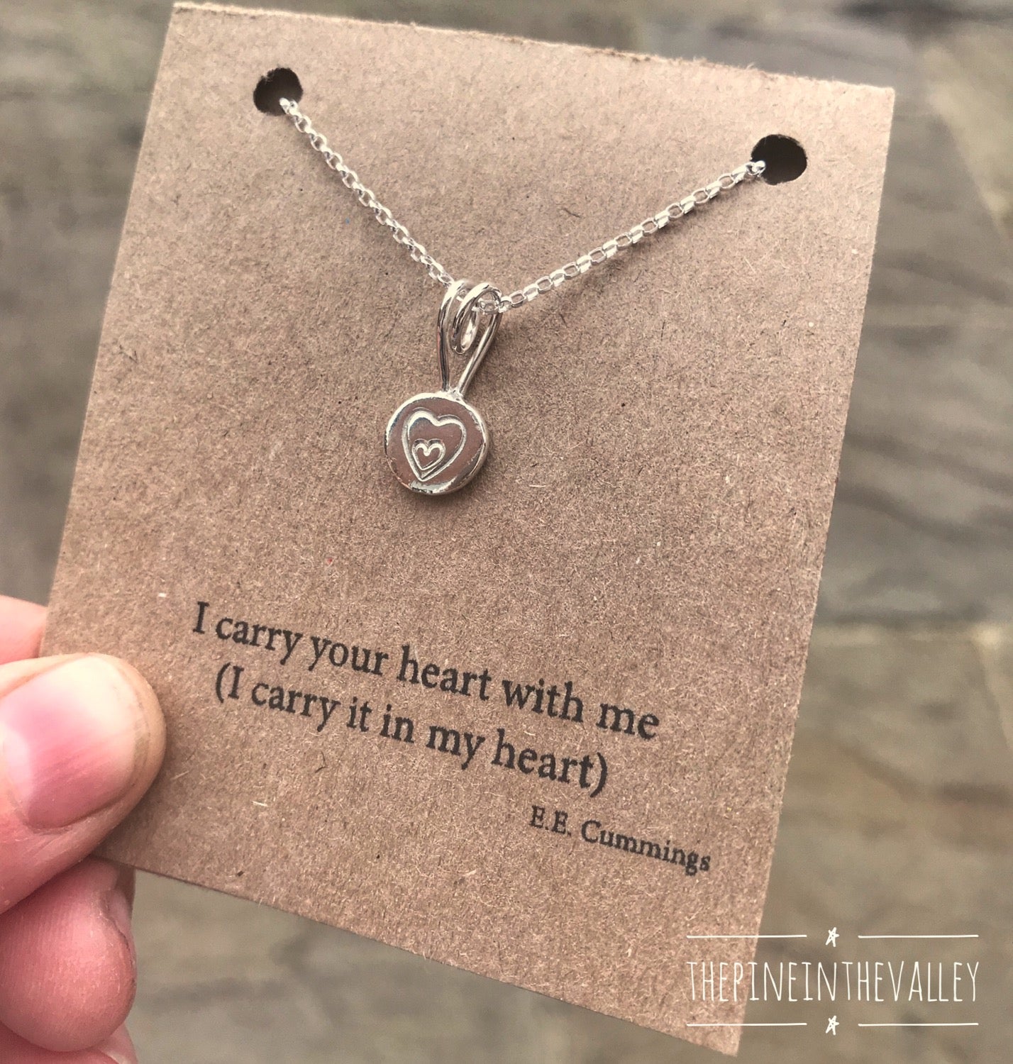 Silver Heart Pendant, Recycled Sterling Silver Pebble Necklace, Hand Stamped Jew image 2