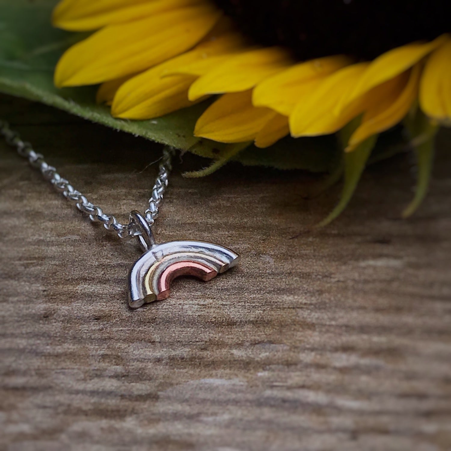 Silver Rainbow Necklace, Small, Recycled Sterling Silver, Brass, Copper, Hope, P image 0