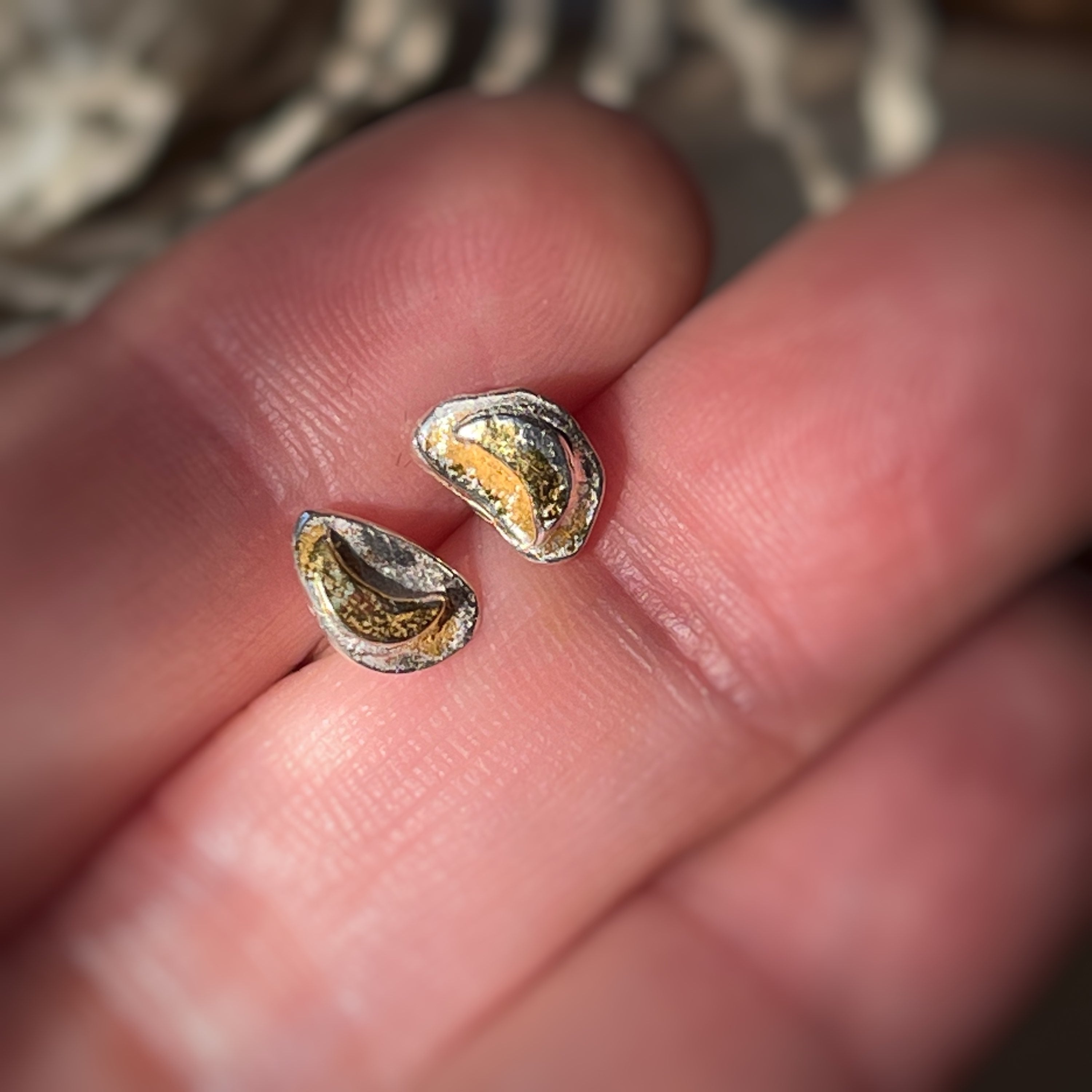 Moon Earring Studs, recycled sterling silver and 9ct gold image 2