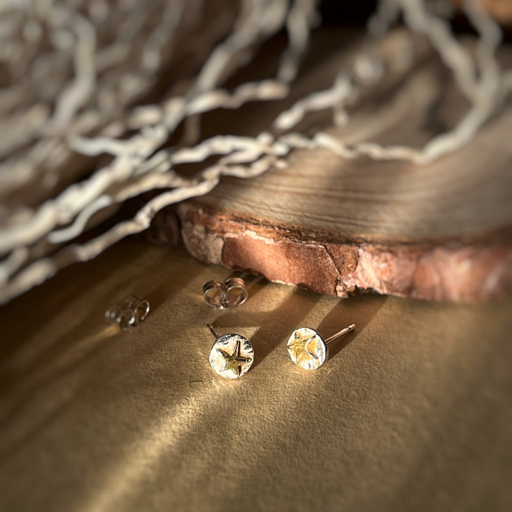 Star Earring Studs, Recycled Sterling Silver & 9ct Gold plating image 2