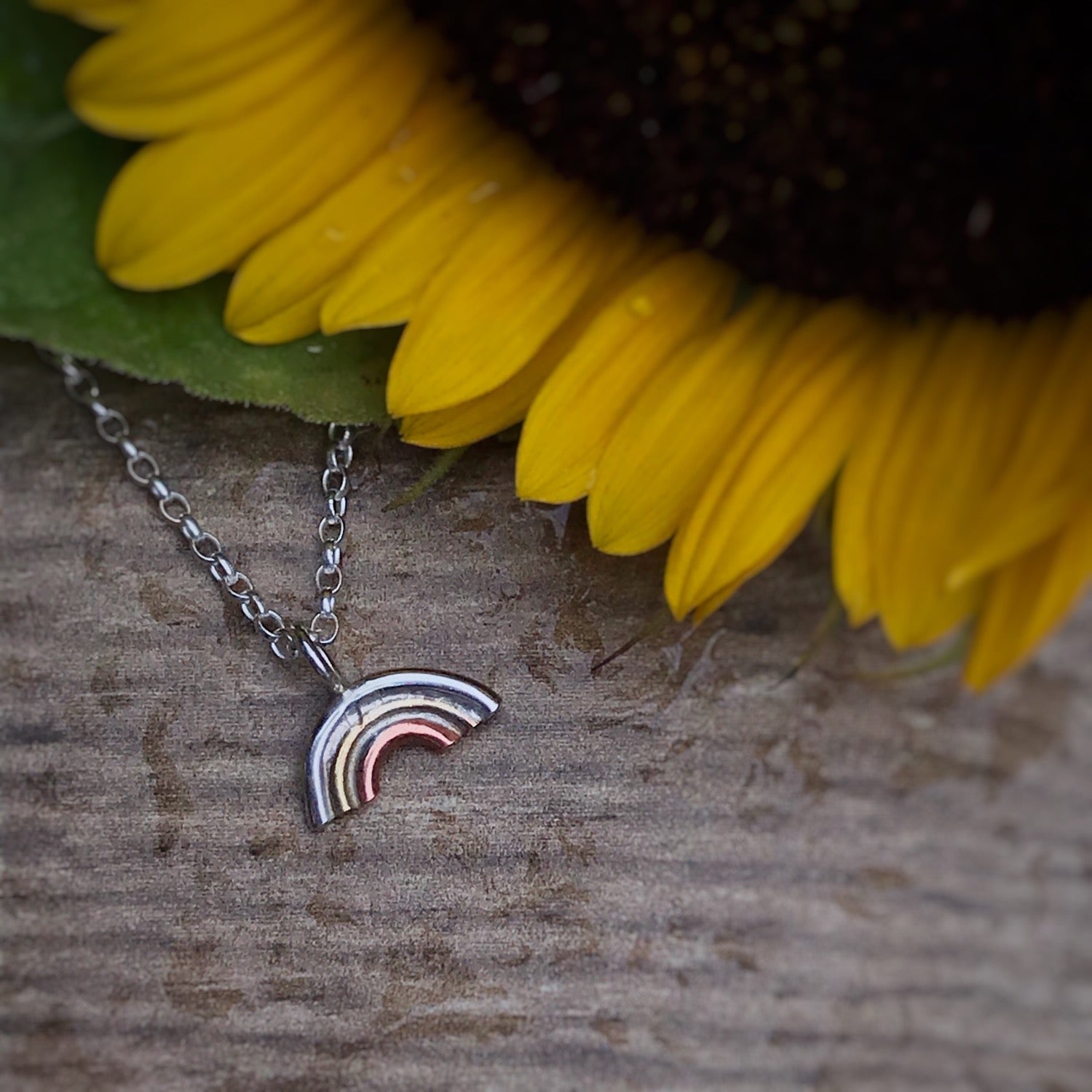 Silver Rainbow Necklace, Small, Recycled Sterling Silver, Brass, Copper, Hope, P image 1