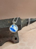 Vintage Willow-pattern boatman Pottery necklace, recycled sterling silver