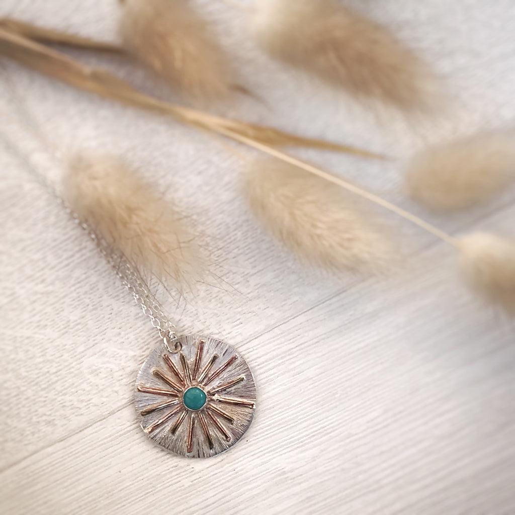 Sunburst Silver, Brass & Copper Pendant Necklace image 3