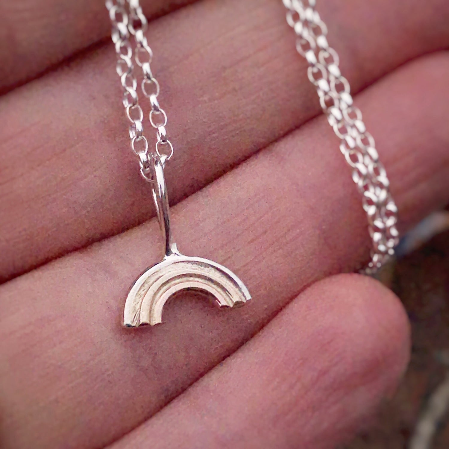 Silver Rainbow Necklace, Small, Recycled Sterling Silver, Brass, Copper, Hope, P image 4