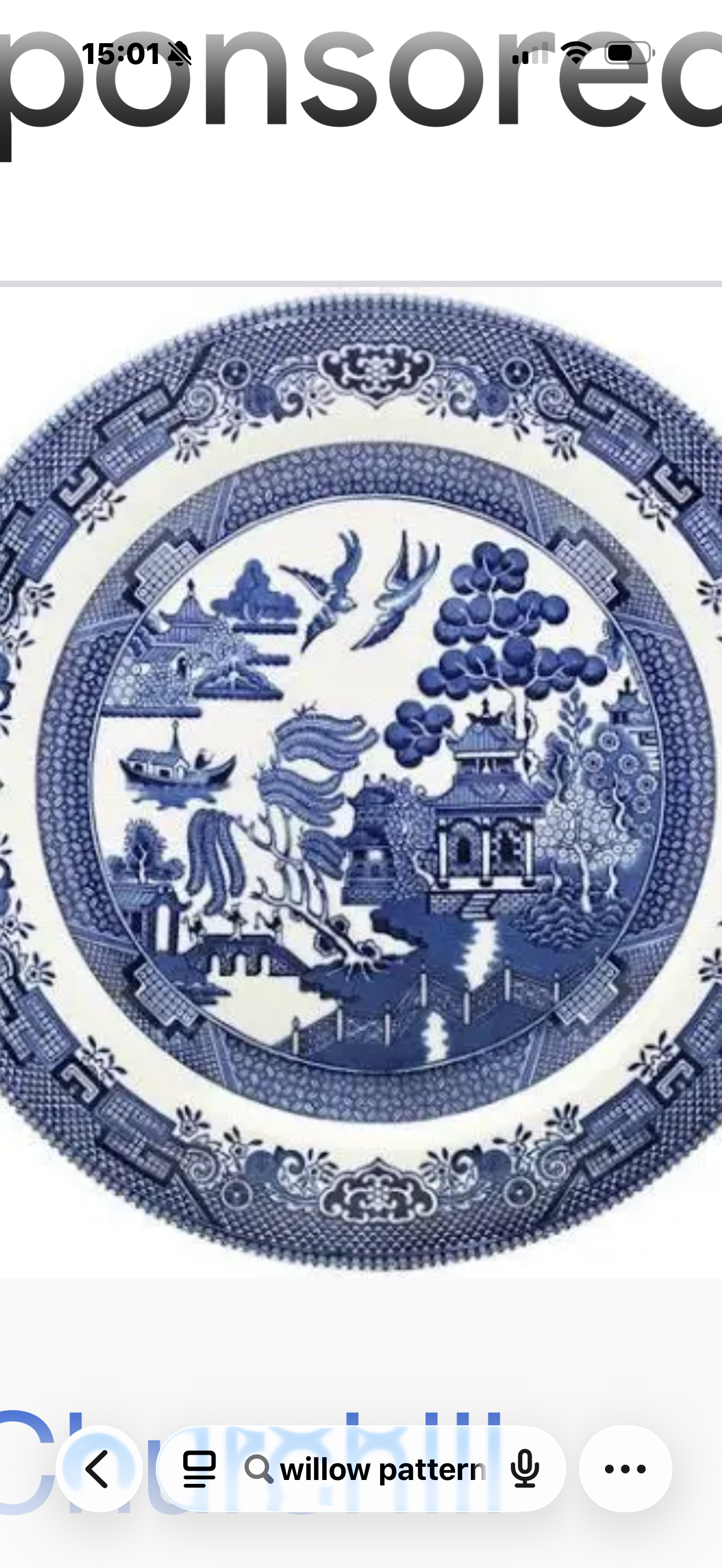 Vintage Willow-pattern boatman Pottery necklace, recycled sterling silver