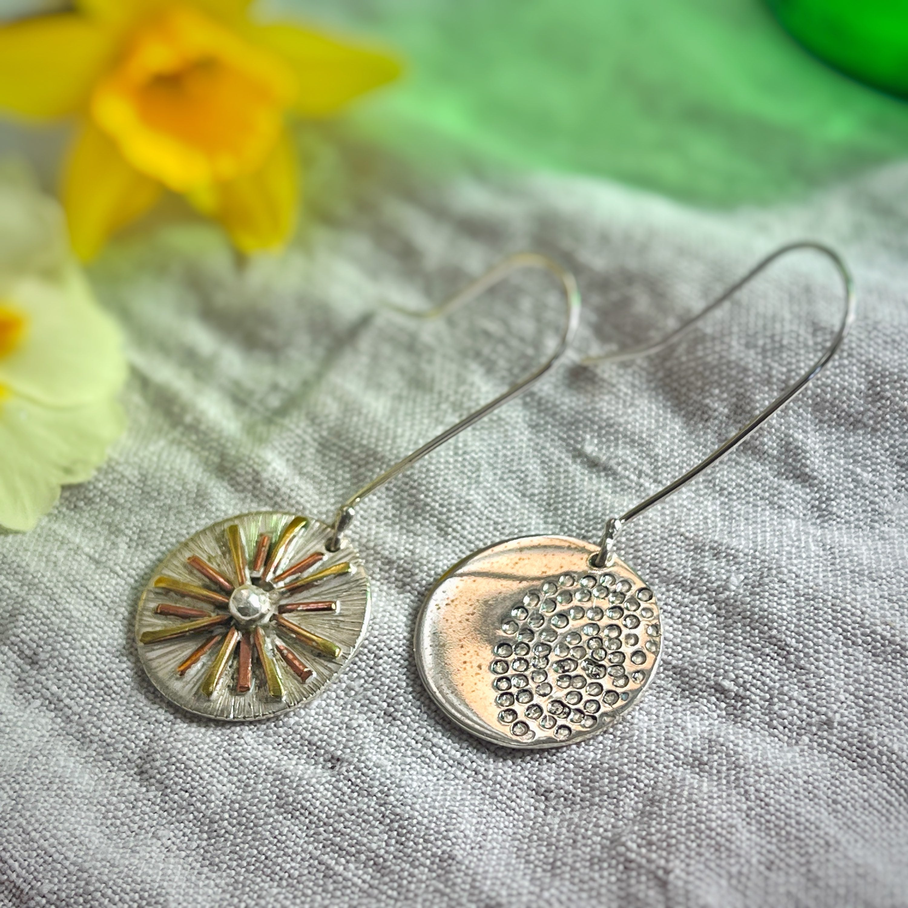 Sun and Moon Dangly Earrings, Recycled Sterling Silver  image 0