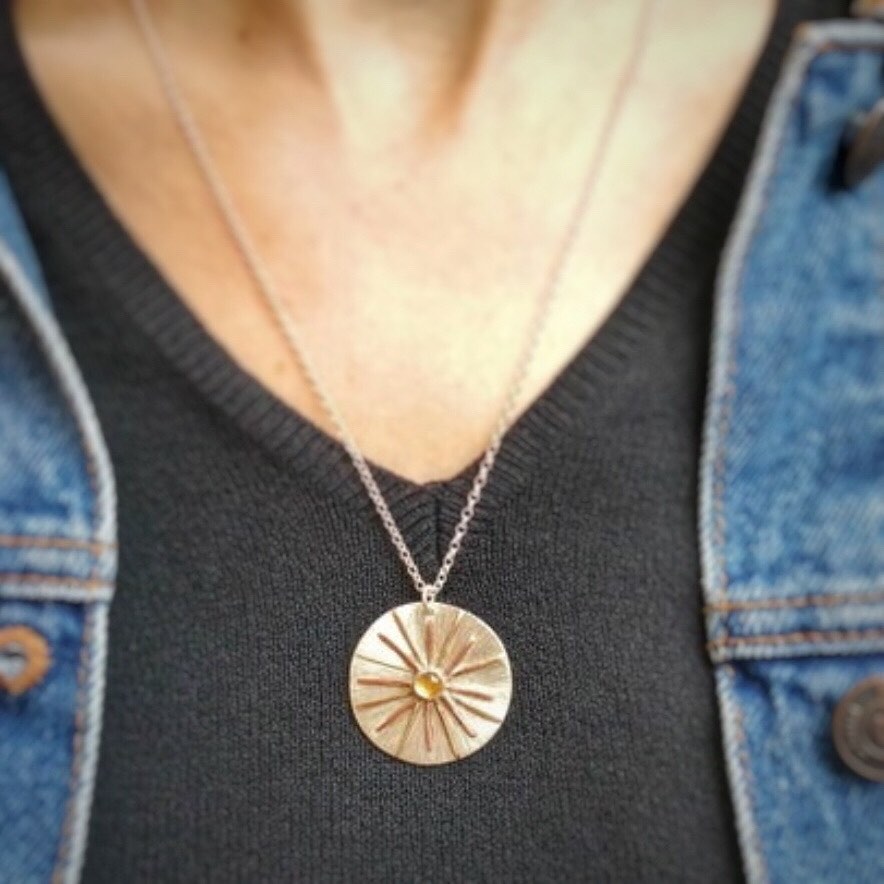 Sunburst Silver, Brass & Copper Pendant Necklace image 6