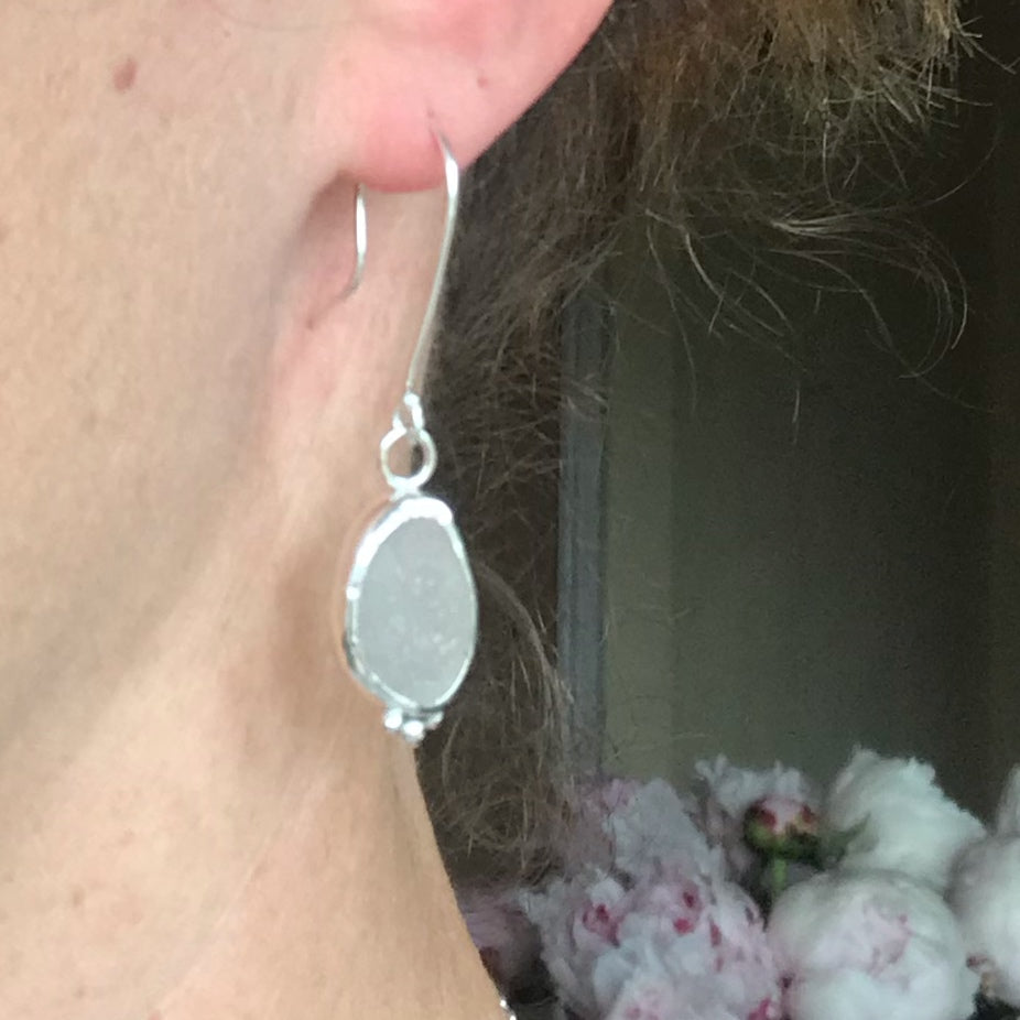 Silver Seaglass Earrings, Recycled Sterling Silver  image 2