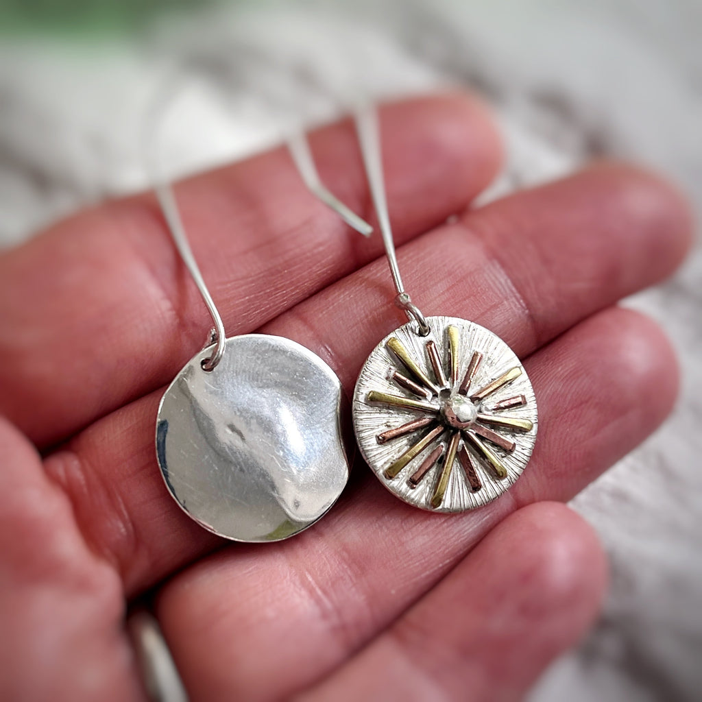 Sun and Moon Dangly Earrings, Recycled Sterling Silver  image 3