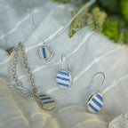 Blue Striped sea pottery bracelet, necklace & earrings,recycled sterling silver  image 0