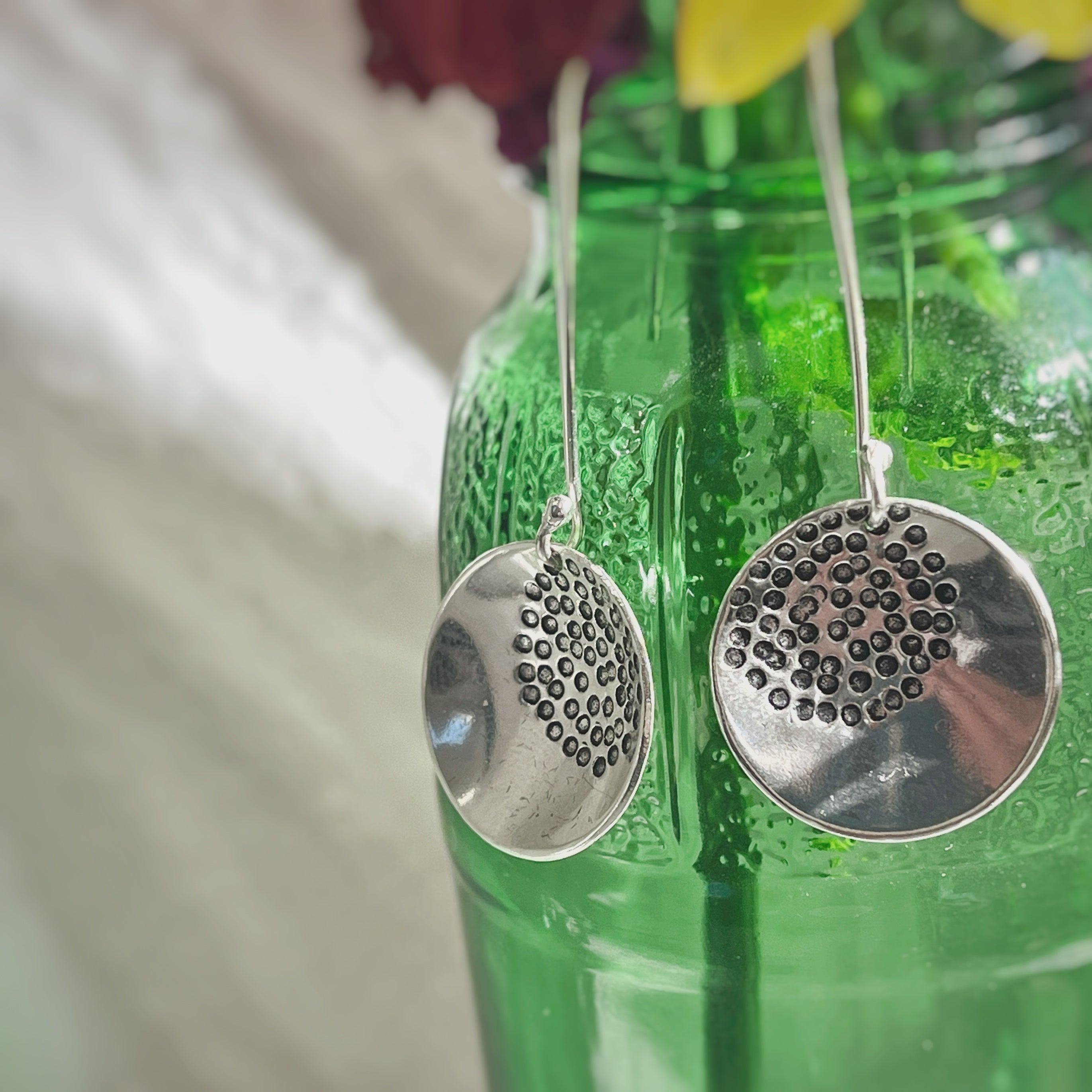 Crescent Moon Dangly Earrings, Recycled Sterling Silver  image 1