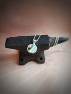 Vintage green blue Pottery necklace, recycled sterling silver