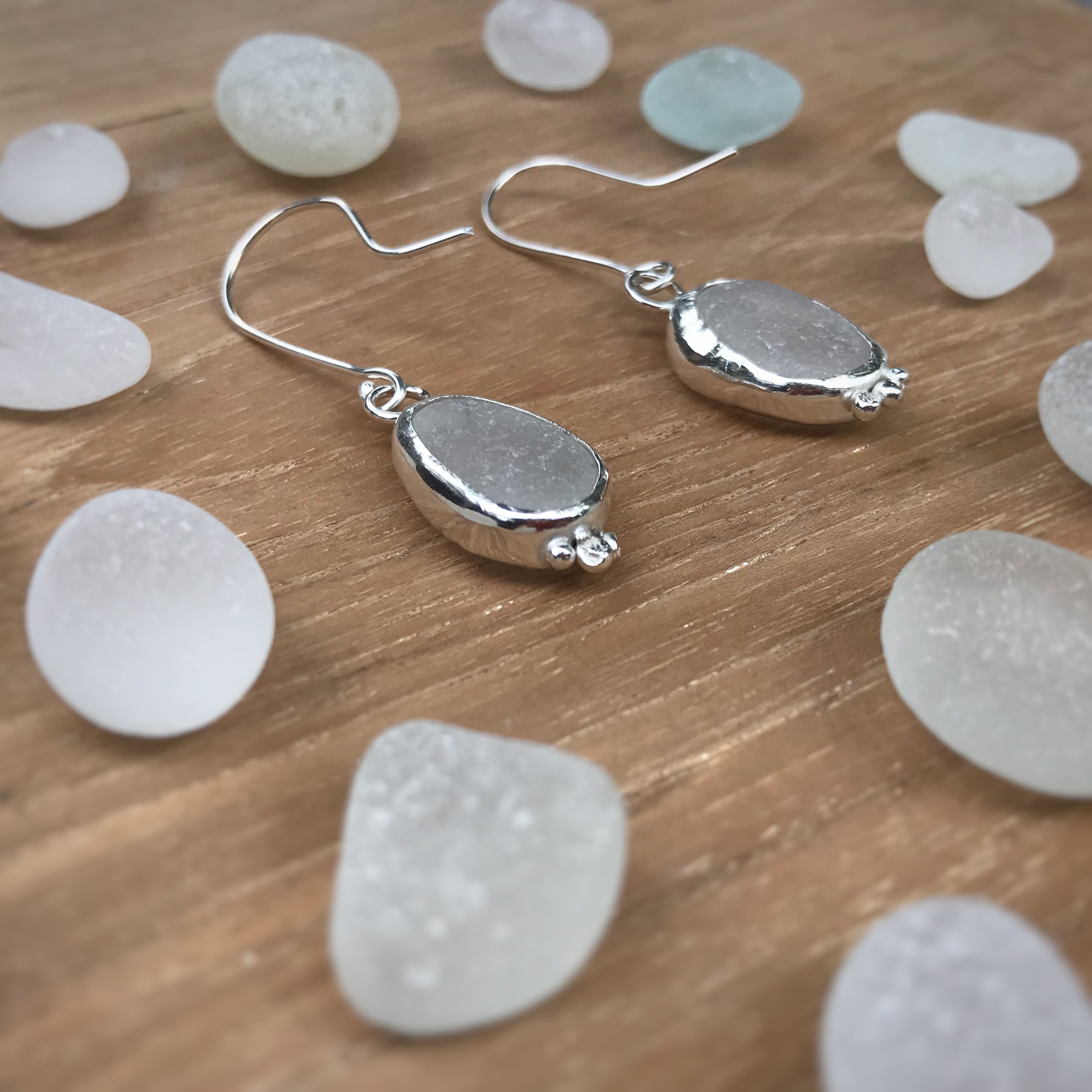 Silver Seaglass Earrings, Recycled Sterling Silver  image 1
