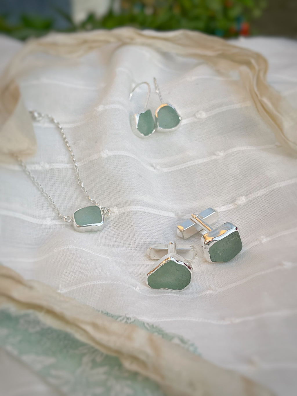 Seaglass Cufflinks, recycled sterling silver  image 1