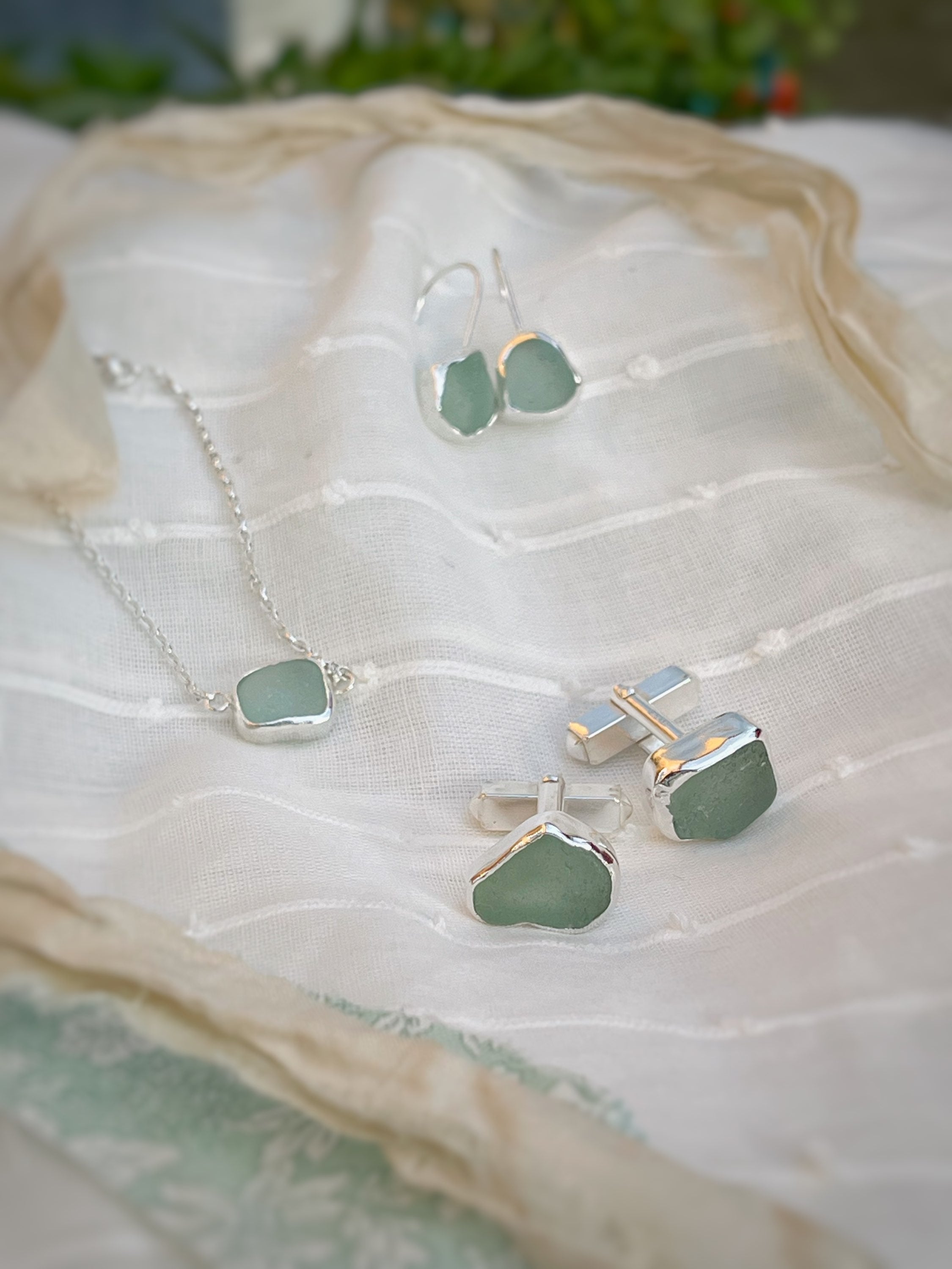 Seaglass Cufflinks, recycled sterling silver  image 1