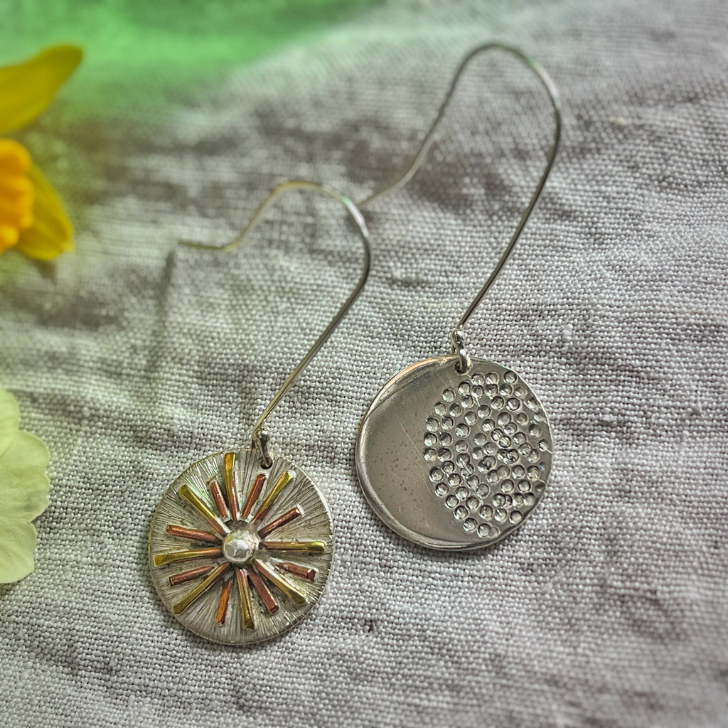 Sun and Moon Dangly Earrings, Recycled Sterling Silver  image 2