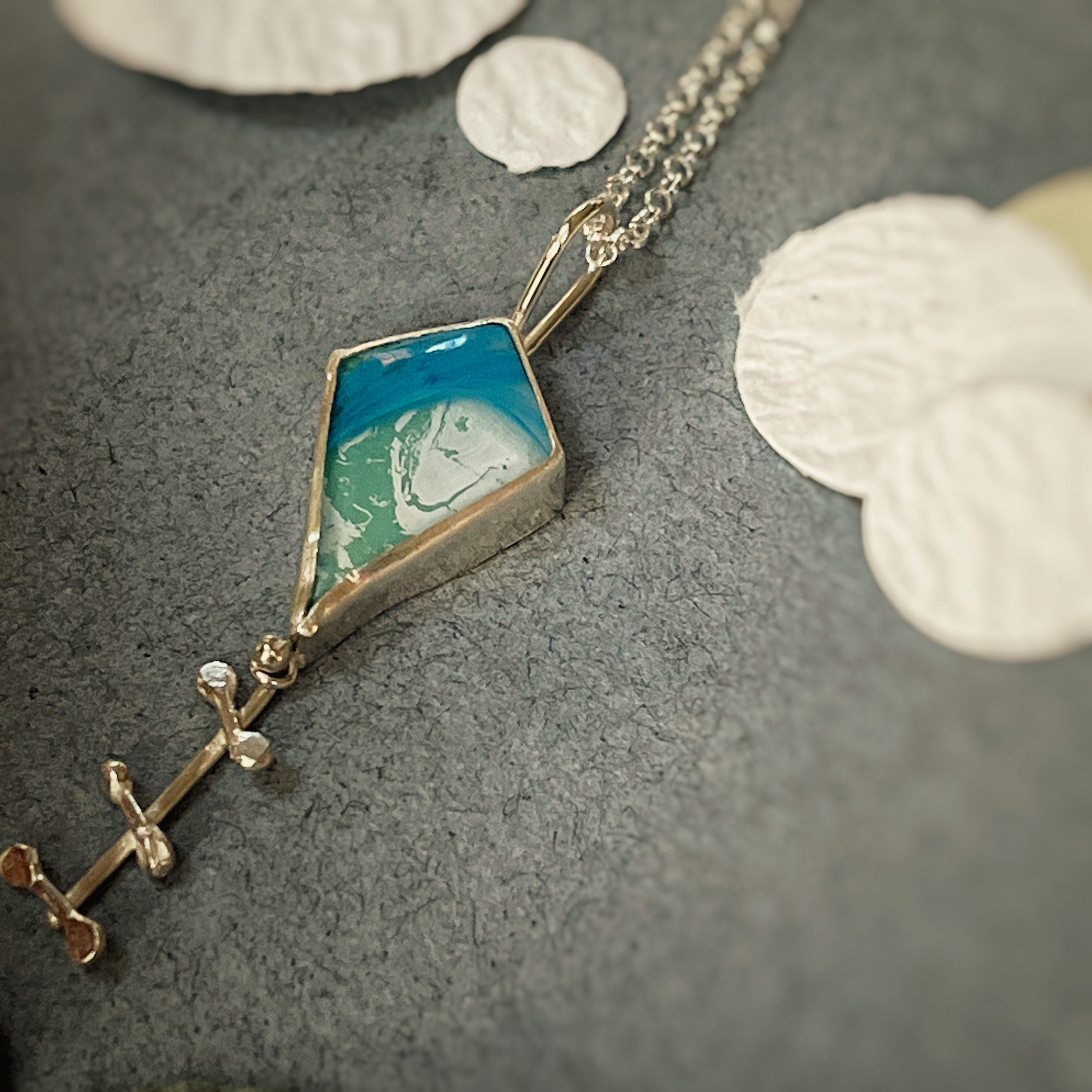 Surfite Kite Necklace, Recycled Sterling Silver, Multicoloured Rainbow Surfite image 0