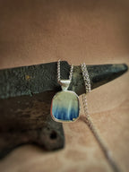 Vintage blue featheredge pottery necklace, recycled sterling silver