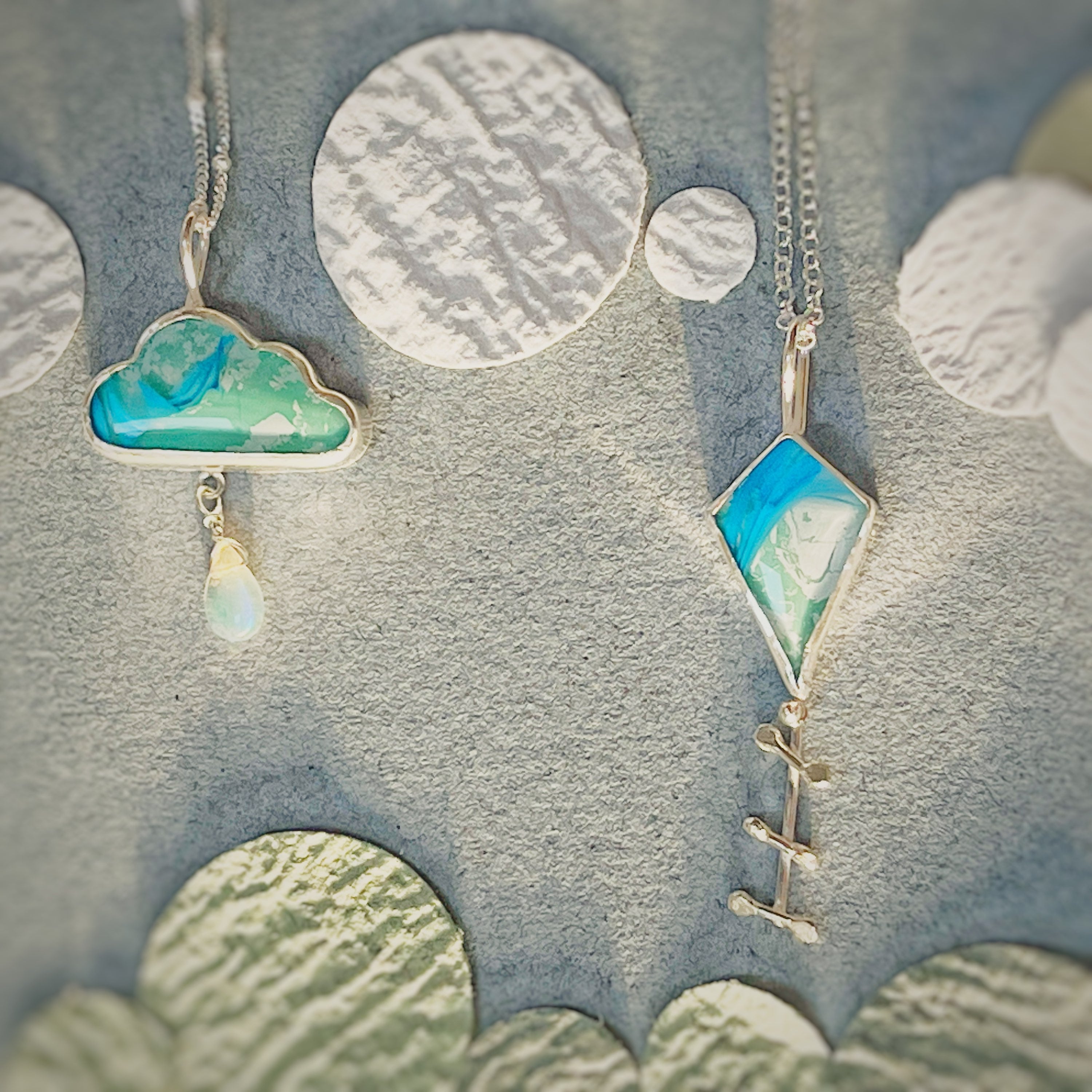 Blue Aurora Opal Cloud Pendant with Opal raindrop,  image 1