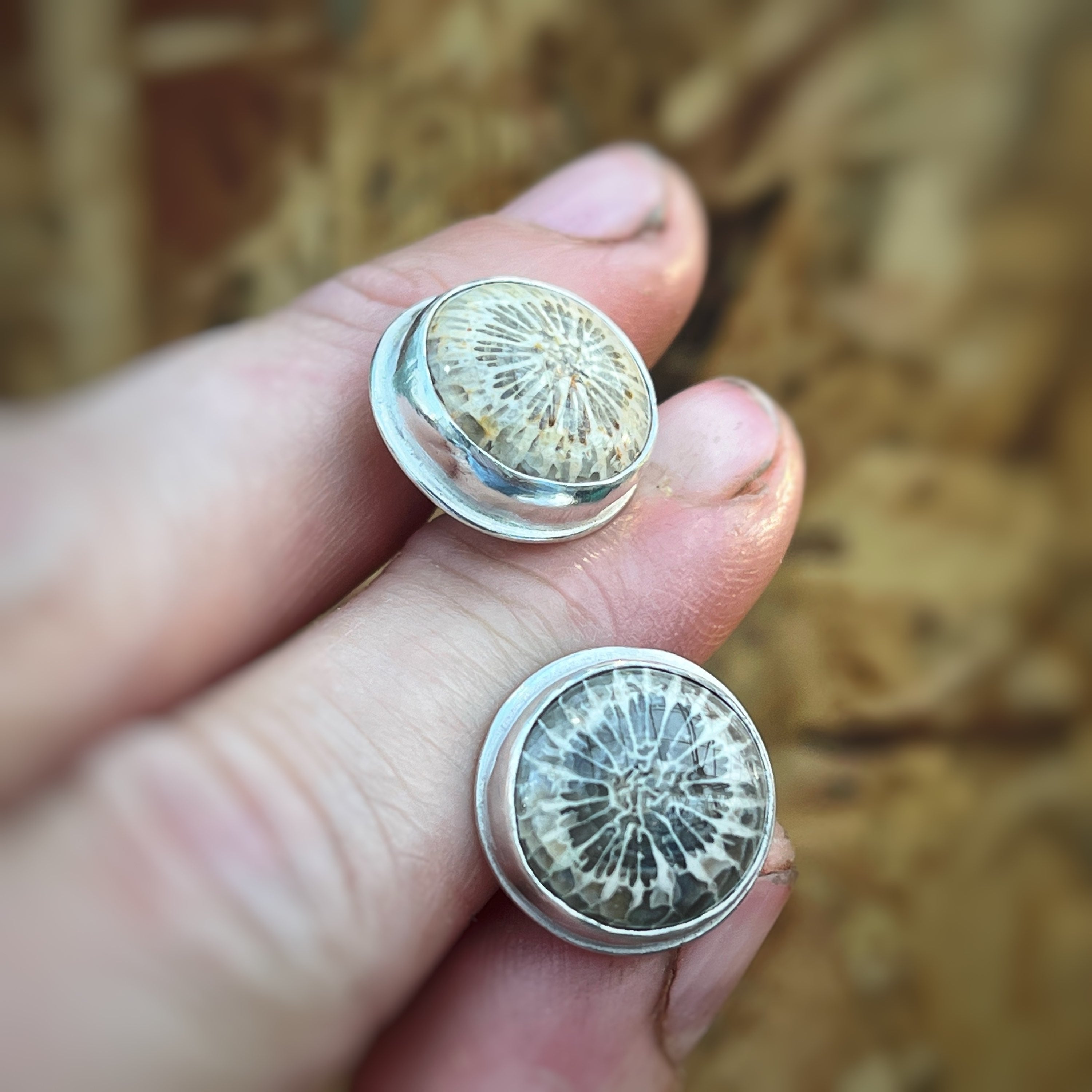 Fossilised Coral Cufflinks, recycled sterling silver  image 1