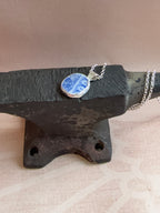 Vintage blue willow pattern bird double-sided pottery necklace, recycled sterling silver