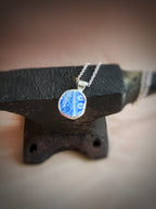 Vintage blue willow pattern bird double-sided pottery necklace, recycled sterling silver