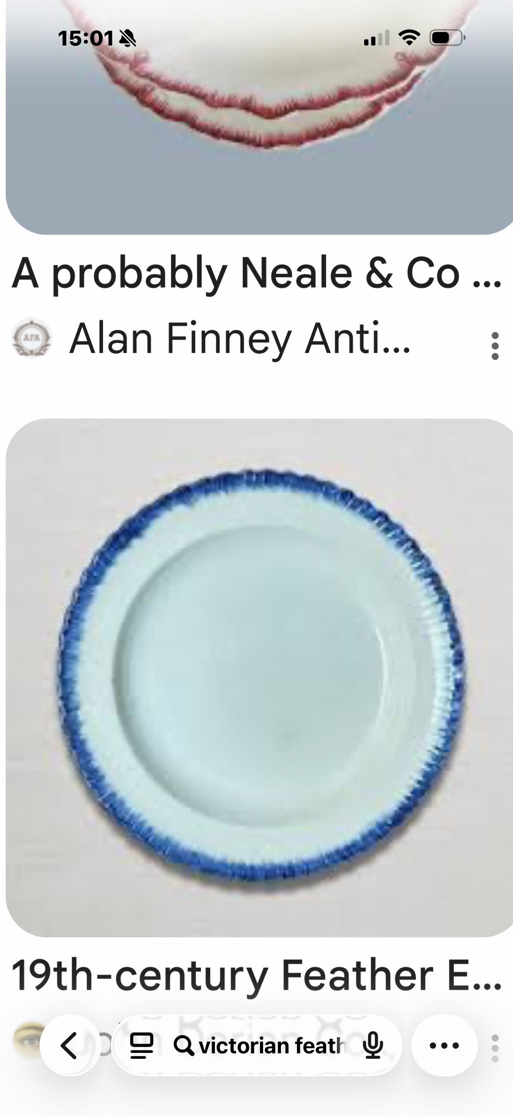 Vintage blue featheredge pottery necklace, recycled sterling silver