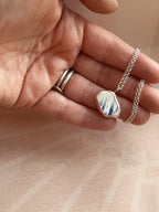 Vintage blue featheredge pottery necklace, recycled sterling silver