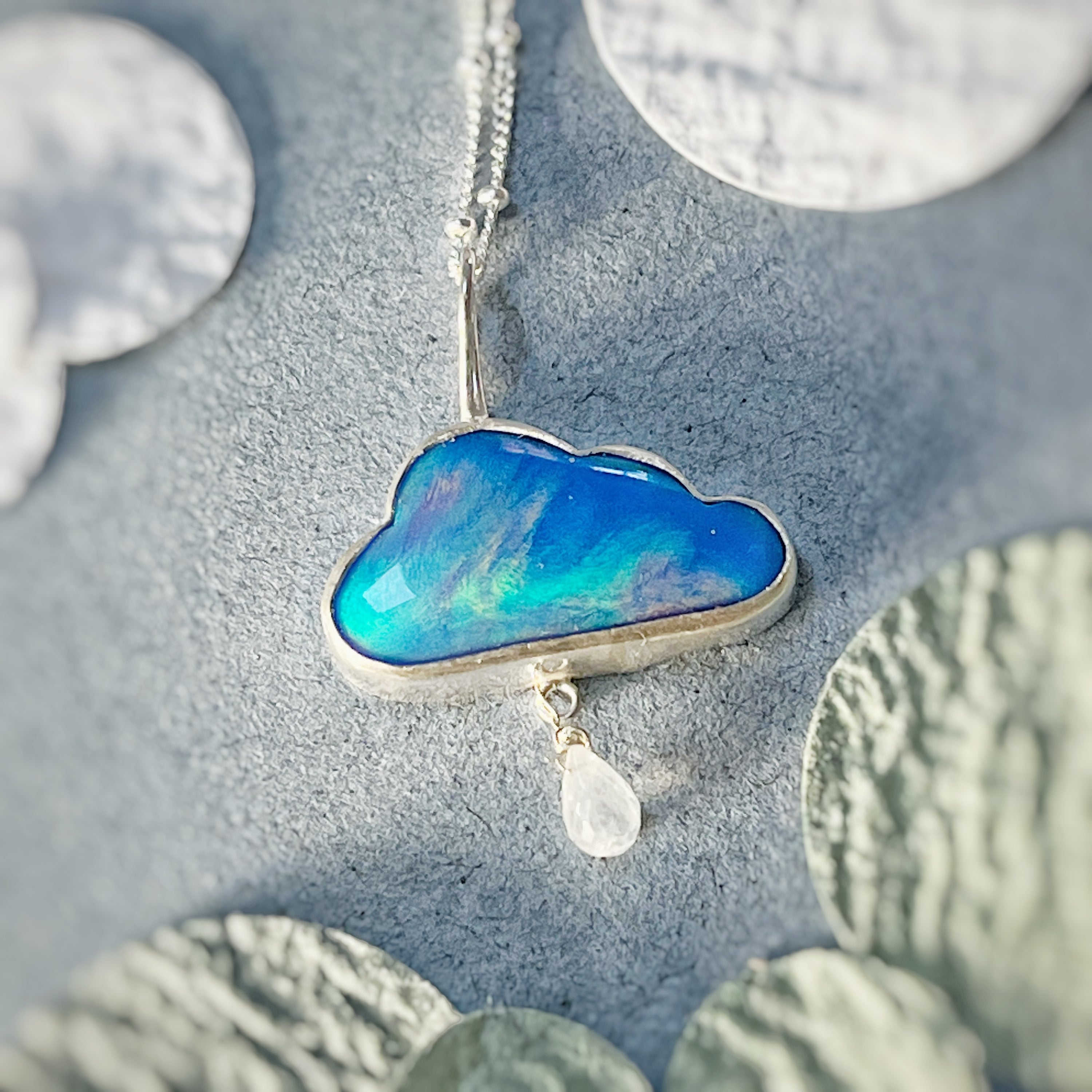 Blue Aurora Opal Cloud Pendant with Opal raindrop,  image 2