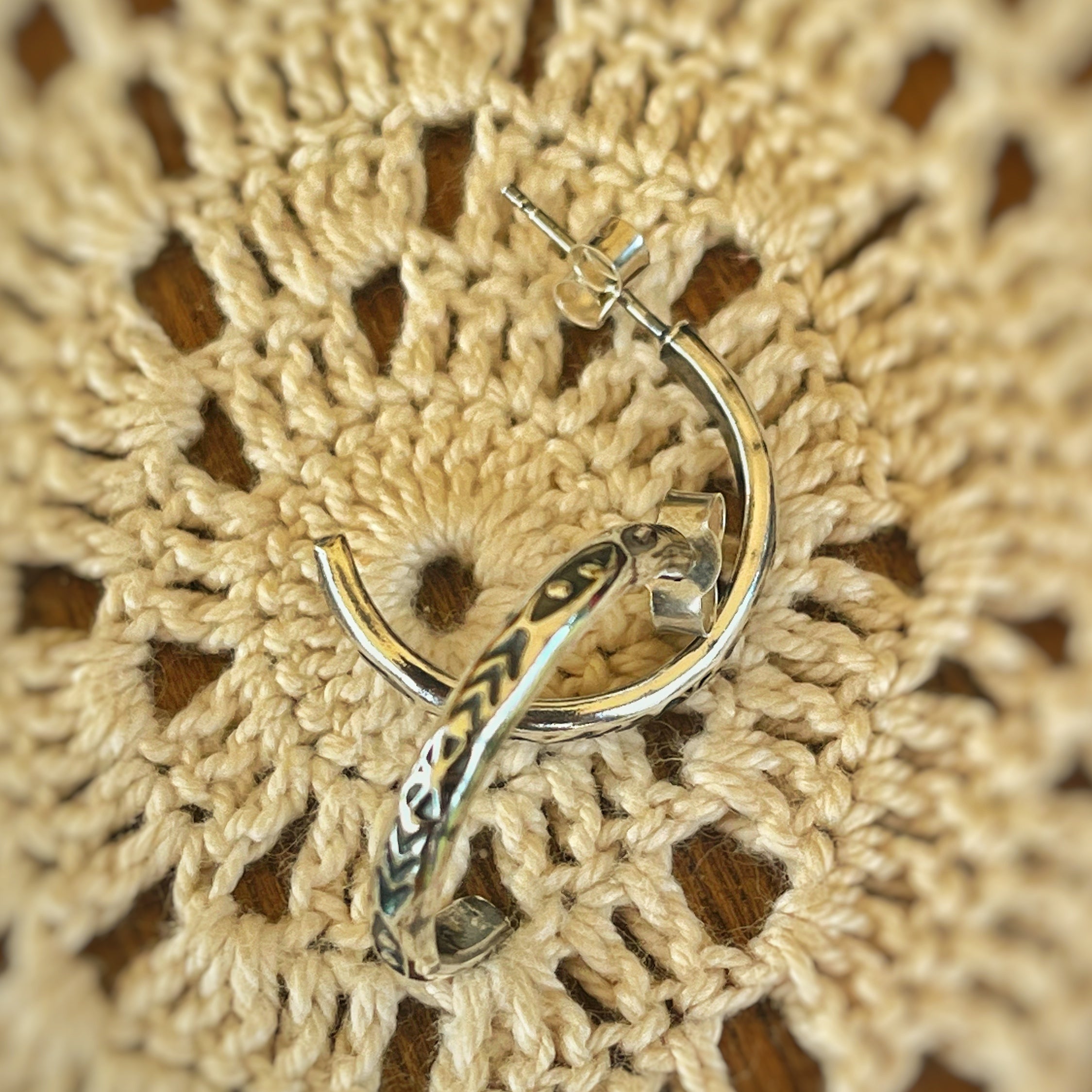 Textured recycled sterling silver hoop earrings  image 1