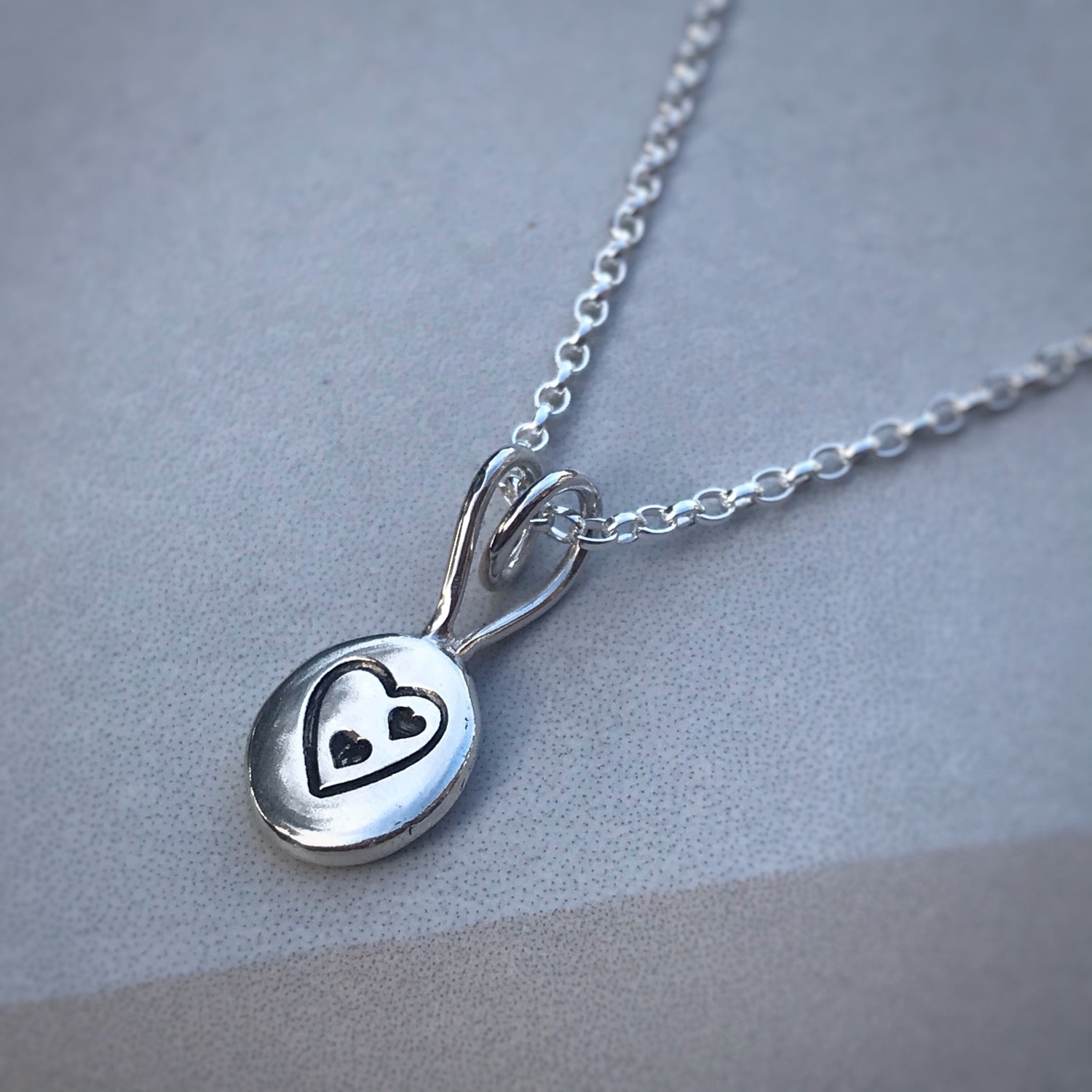 Silver Heart Pendant, Recycled Sterling Silver Pebble Necklace, Hand Stamped Jew image 3