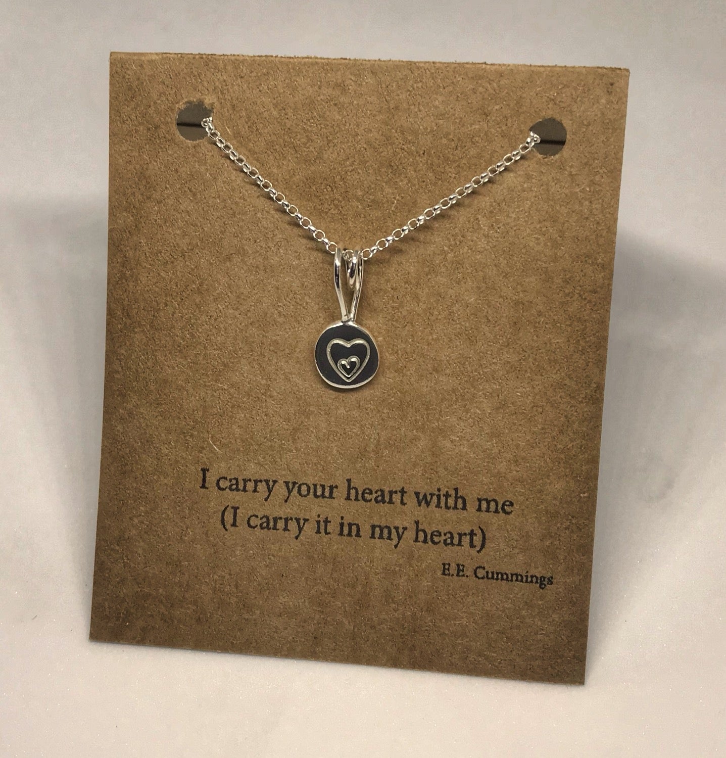 Silver Heart Pendant, Recycled Sterling Silver Pebble Necklace, Hand Stamped Jew image 1